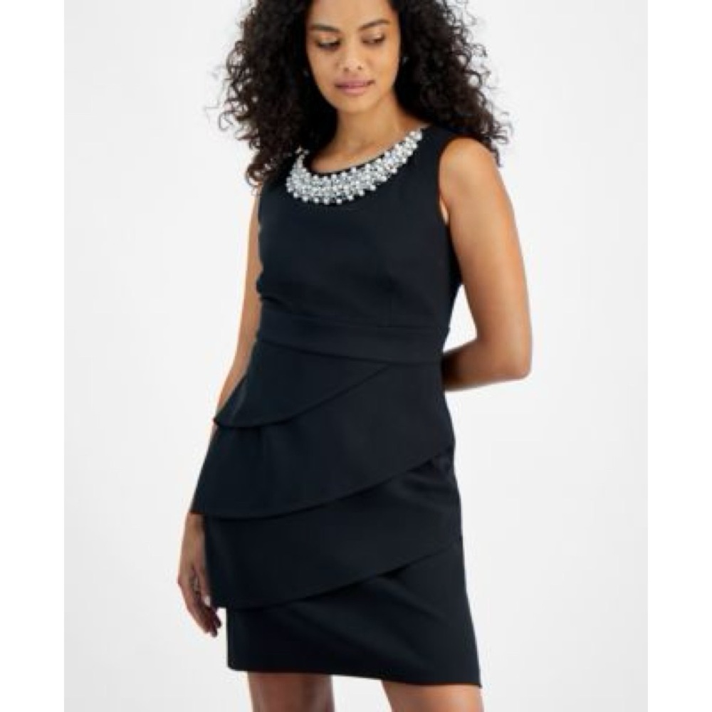 ❤️ Connected Apparel Audrey Pearl Jeweled Black Retro Sheath Dress - Picture 2 of 13